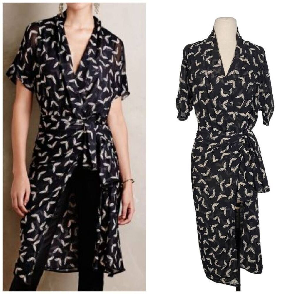 Rare Byron Lars Beuty Mark Black Chiffon Fairy Tunic Top Sz 4 Button Tie‎ Front